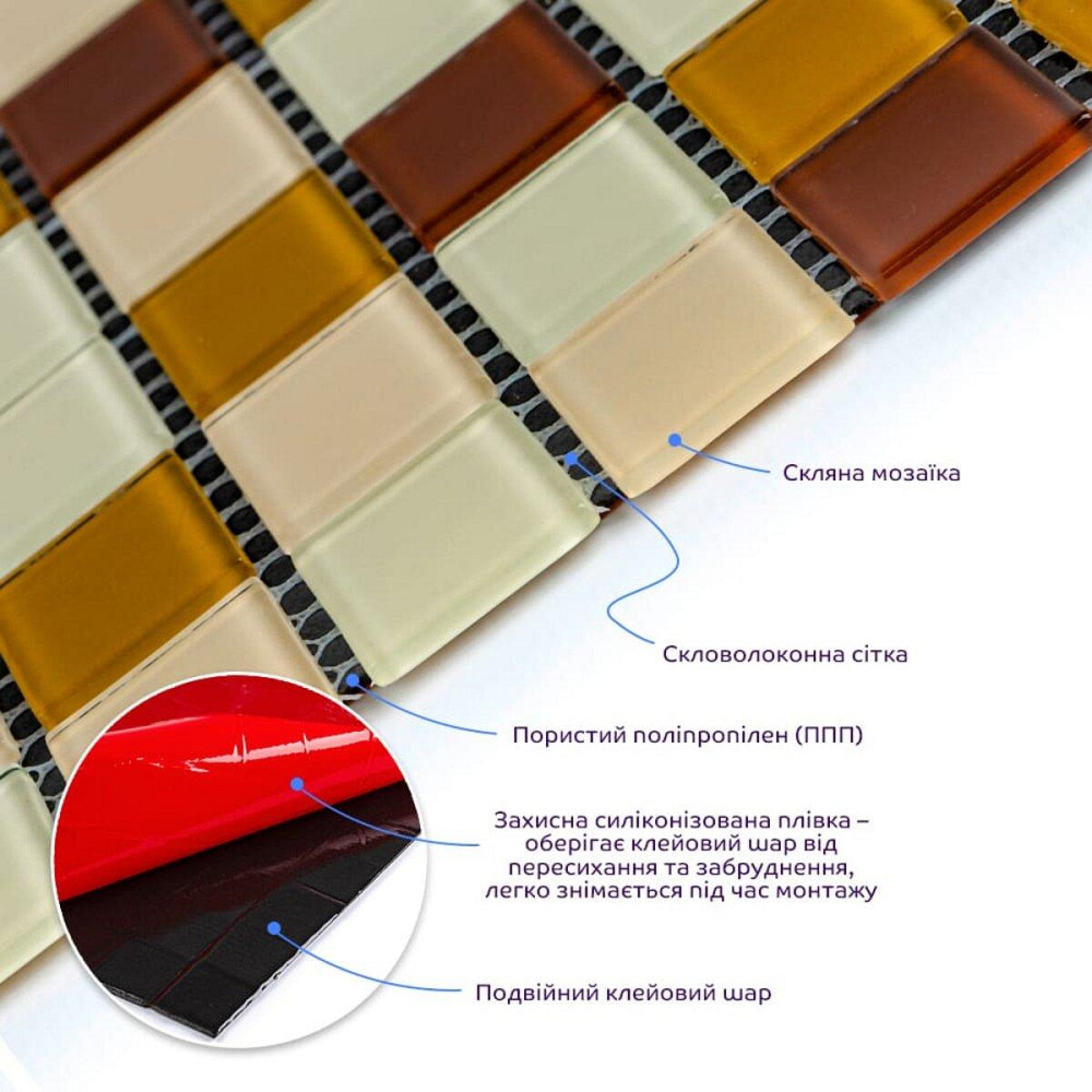 Мозаика из декоративного стекла 298х298х4,5мм Коричневая SW-00002363 Киев - изображение 2