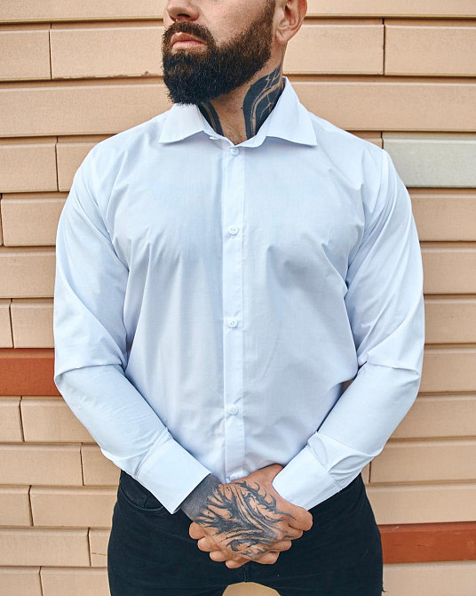 Біла сорочка чоловіча класична літня з довгим рукавом на ґудзиках бавовна Туреччина Одеса - фото 5