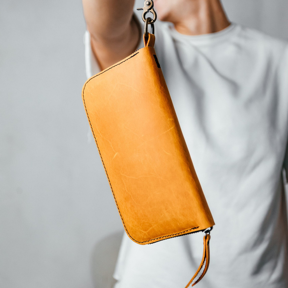 Чоловічий шкіряний гаманець, місткий гаманець із відділеннями на блискавці, Crazy Horse, рудийMasterSem Київ - фото 1