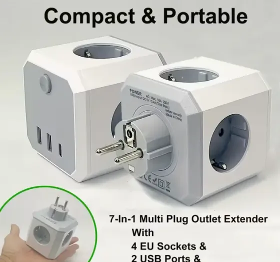 Мережевий розгалужувач перехідник-куб E-SMARTER HHT102DE — Travel Adapter з USB та Type-C Луцьк