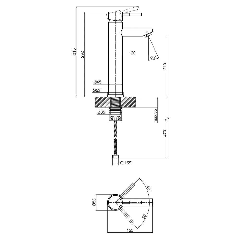 Смеситель для раковины высокий WEZER EKO11A-0 сатин Киев - изображение 4