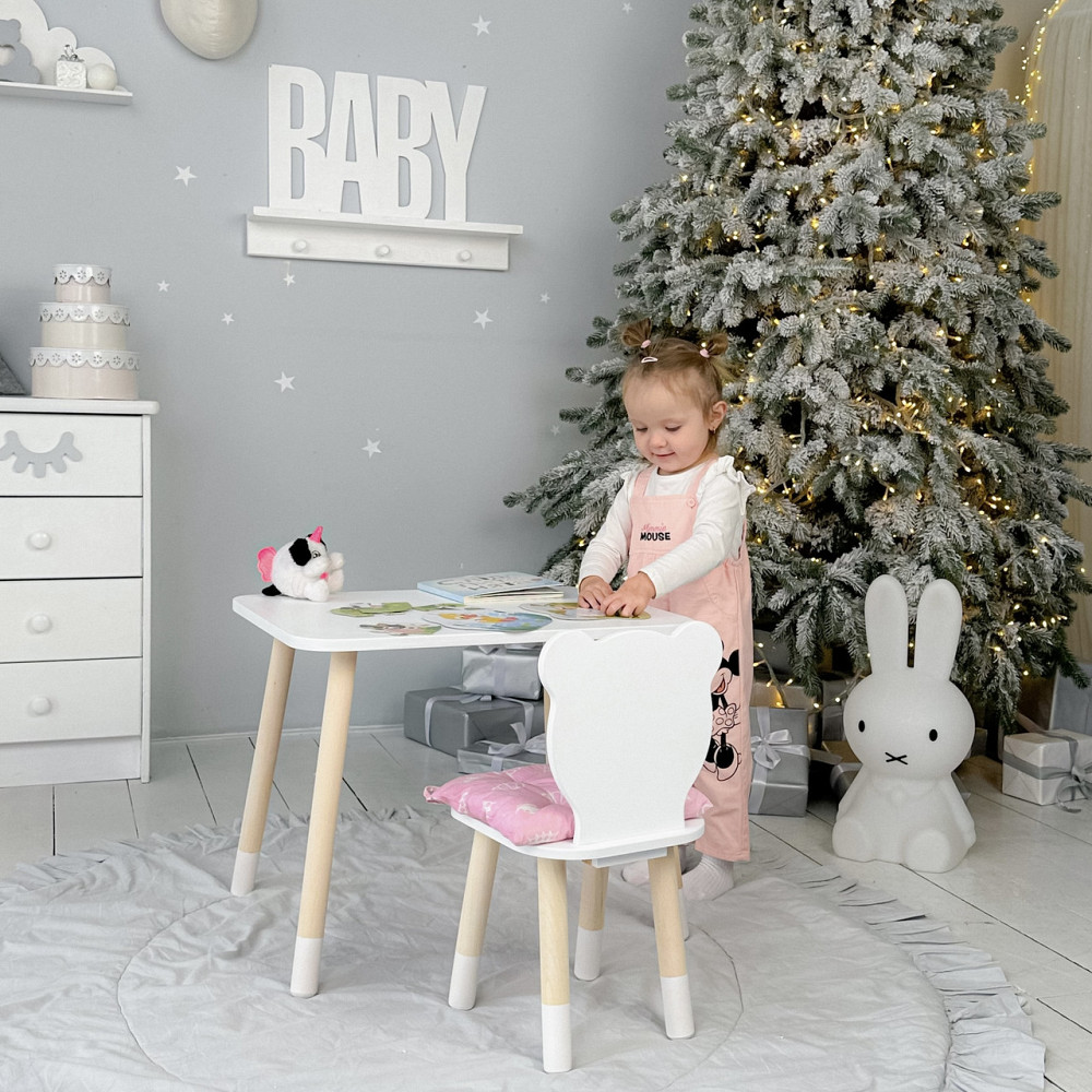 Прямокутний стіл і стільчик дитячий білий ведведик. Столик для уроків, ігор, їжі. Київ - фото 9