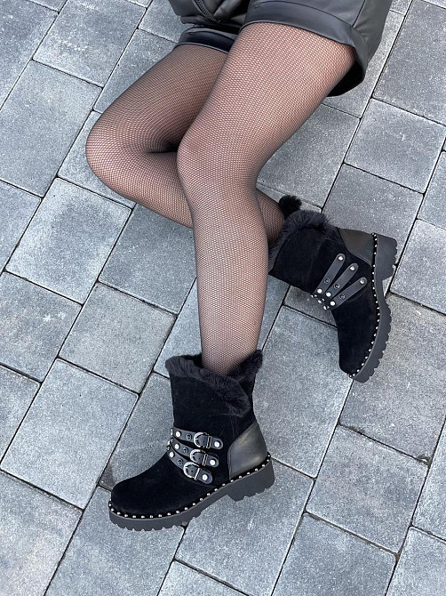 Унты женские M.KRAFT черные натуральная замша зима высота 15см обхват 28см подошва 2/3см размер Коломыя - изображение 1