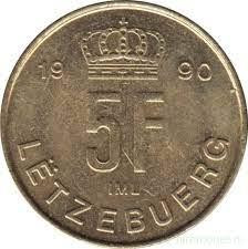 Монета 5гладів. 1990 рік, Люксембург Полтава - фото 1
