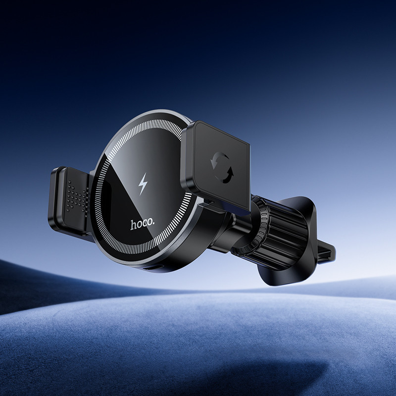 Автотримач для телефона з БЗП HOCO HW35 Power electric magnetic wireless fast charging car holder(air outlet) Black Ковель - фото 9