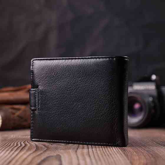 Якісний горизонтальний гаманець із натуральної шкіри ST Leather 22455 Чорний Київ