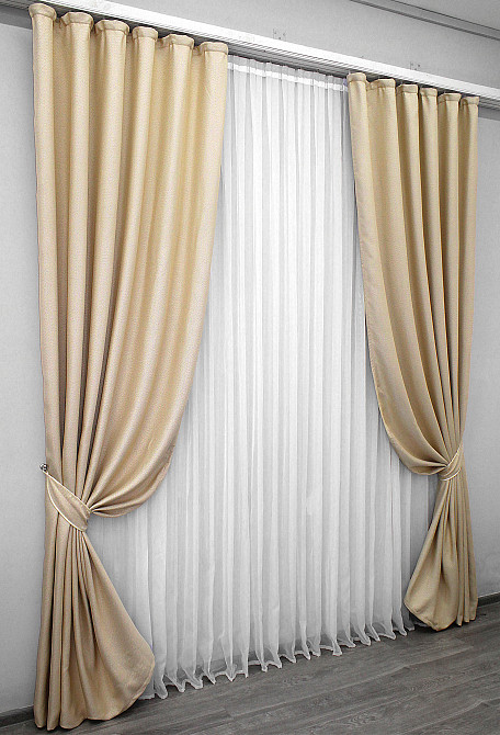 Комплект готових штор VR-Textil Льон-блекаут Льон Мішковина № 1162ш Бежевий 100х270см 2 шт (31-504) Київ - фото 3