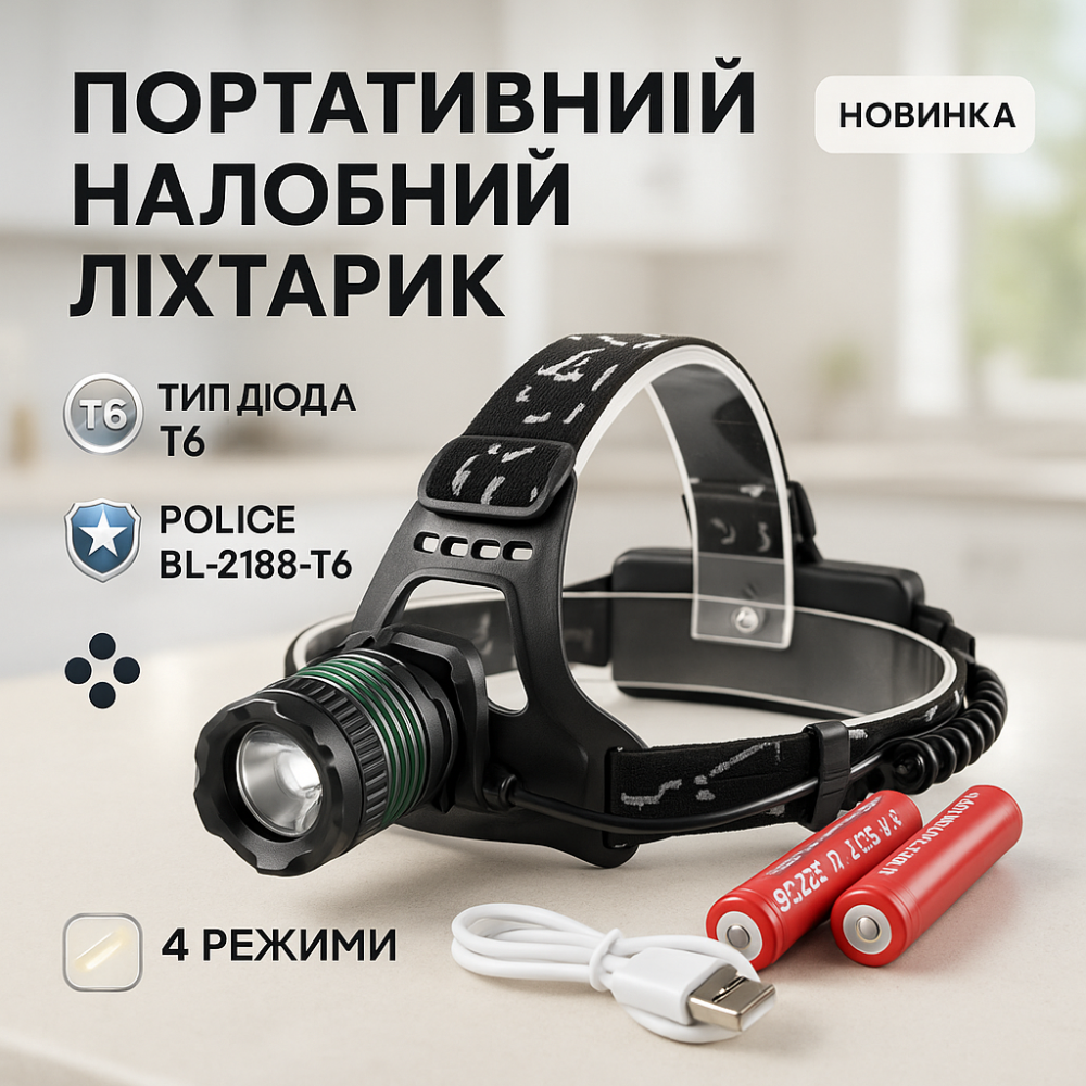 Головной фонарик, Фонарик на лоб, Надежный налобный фонарь Легкий на голову QW-67 Львов - изображение 16