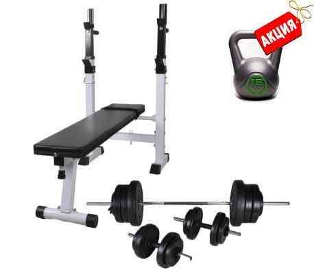 Лавка для жиму + Штанга + Гантелі 110 кг + Гиря 16 кг у Подарунок Гантелі, гирі, штанги та диски АВС пластик Київ