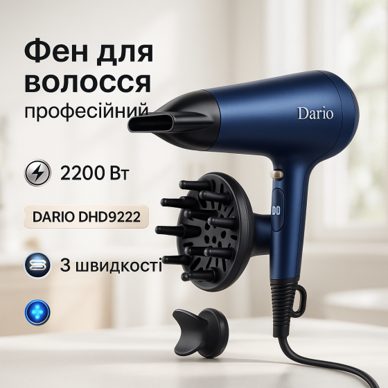 Фен электрический с насадками DARIO, Фен для укладки локонов Женский мощный для укладки волос HF-50 Львов
