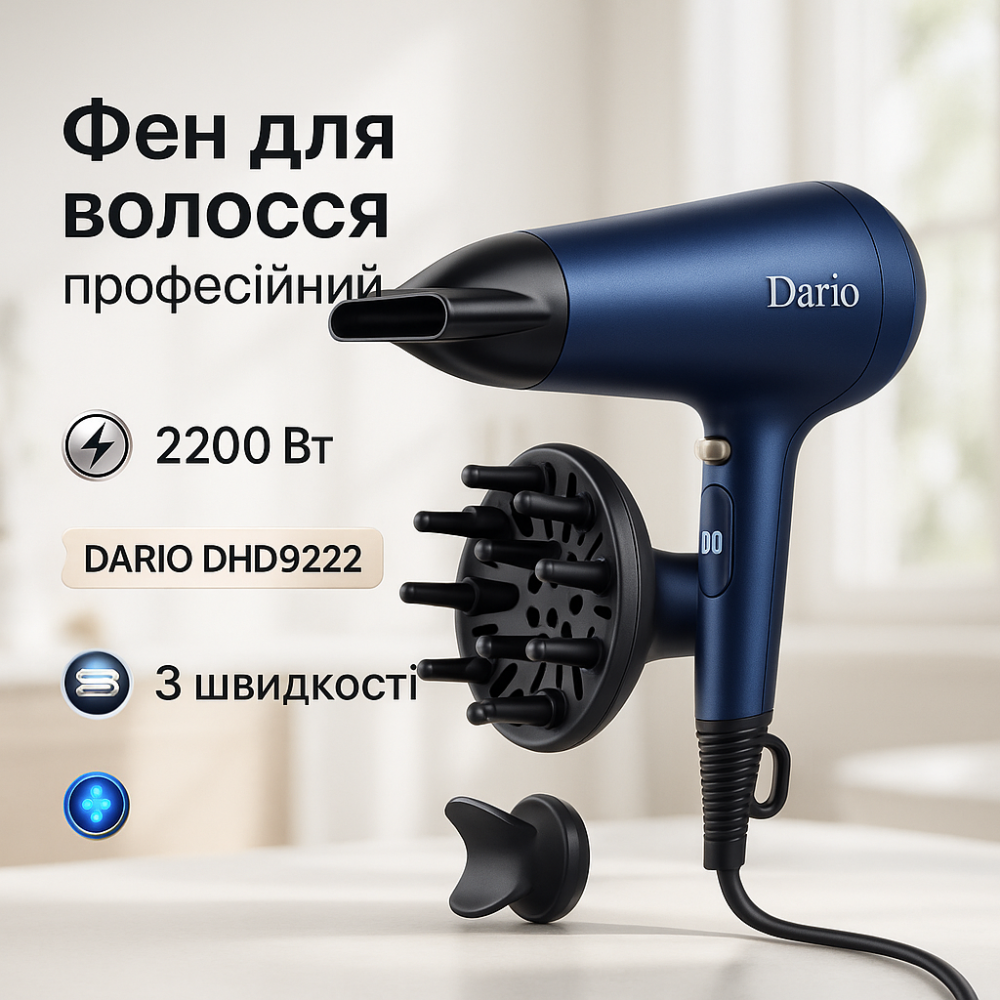 Фен электрический с насадками DARIO, Фен для укладки локонов Женский мощный для укладки волос HF-50 Львов - изображение 5