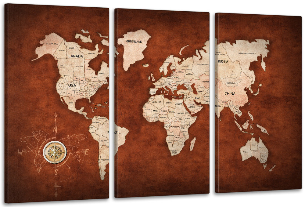 Модульна картина у вітальню/ спальню     Мапа світу      ART-055_3A 70х130 см Київ - фото 1