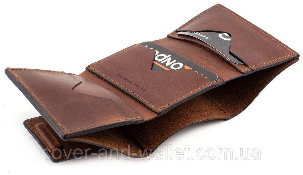 Маленький мужской кошелек из винтажной кожи на магнитах Grande Pelle Киев - изображение 8