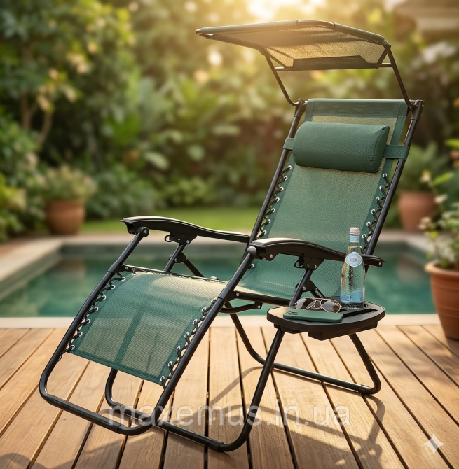 Шезлонг лежак раскладной с козырьком садовое кресло Bonro SP-167A для сада и дома отдыха на природе зеленый Мостиска - изображение 8