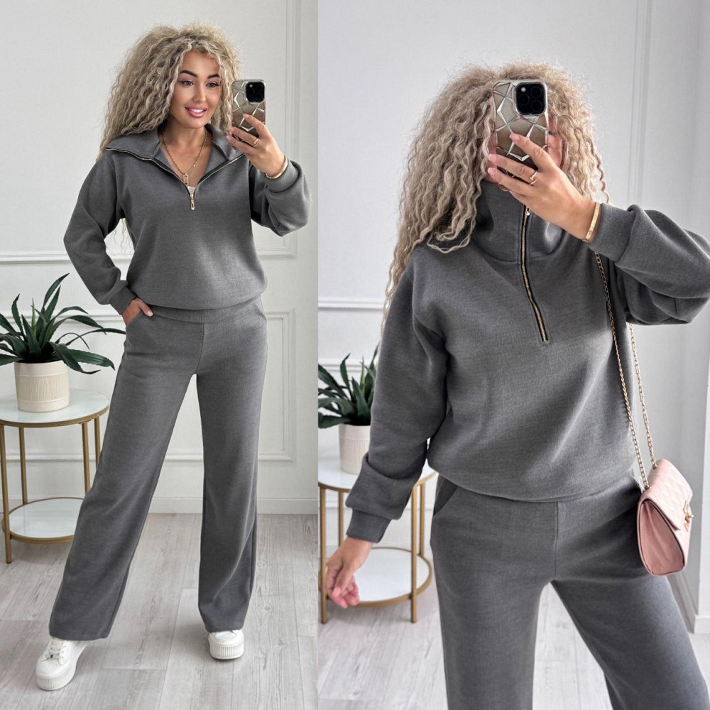 Жіночий стильний і теплий в'язаний костюм осінь-зима на трикотажній основі. Графіт, 50/52 Одеса - фото 6