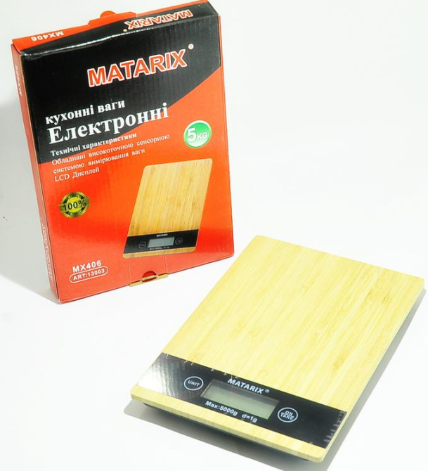 Ваги кухонні MATARIX MX-406 5кг WOOD-13003 на батарейках 2АА Одеса - фото 5