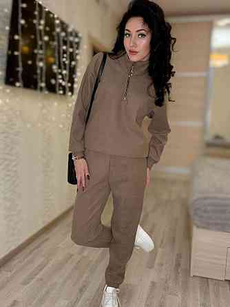 Женский теплый костюм двойка: кофта и штаны вельвет на плотном флисе Кемел, 46/48 Одесса