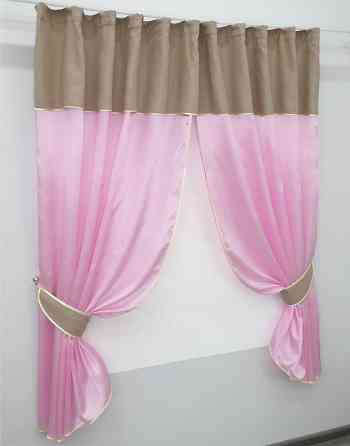 Кухонні штори VR-Textil № 073к з ламбрекеном і підхватами рожевий з світлим какао 270х170 см (52-0392) Київ