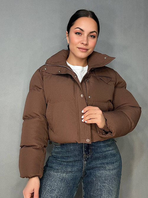 Куртка женская Fashion 3072 вафельная короткая с воротником-стойкой коричневая, коричневый, S Киев - изображение 13