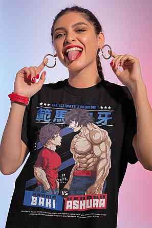 Футболка для мальчика аниме Баки Ханма Грапплер Йуджиро оверсайз (рост от 165 до 180 ) Черний AnimeJ0506m Днепр