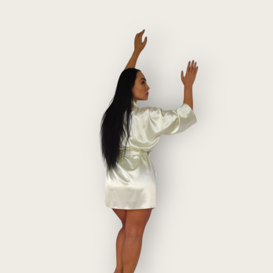 Халат женский атласный под пояс длина 90см Молочный XS/S Харьков