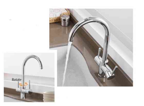 Змішувач для раковини на кухню двоважільний з краном для фільтрованої води WanFan вертикальний монтаж Нікель Кам'янець-Подільський