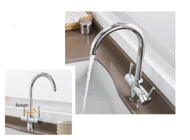 Змішувач для раковини на кухню двоважільний з краном для фільтрованої води WanFan вертикальний монтаж Нікель Кам'янець-Подільський - фото 2