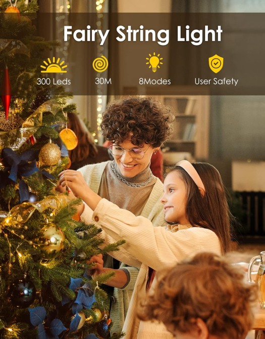 Уличная LED-гирлянда HCYW 30 м 300 LED теплый белый, IP65, 8 режимов, пульт, таймер 6/18, 5 В Киев - изображение 8