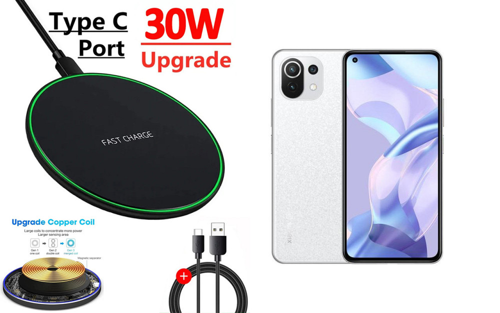Бездротовий зарядний пристрій Copper до 30W для Samsung Galaxy Note 20, Galaxy Note 20 Ultra, USB-C, LED Київ - фото 1