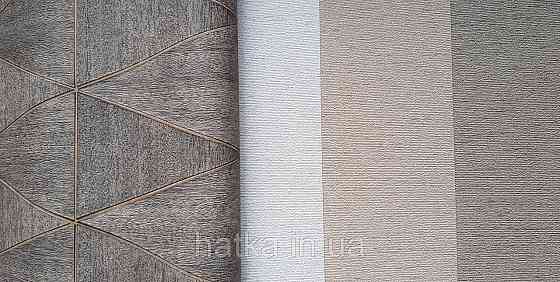 Шпалери вінілові на флізеліні Marburg Travertino 1.06х10 фігури трикутники смуги структурні чорні з беж 3д Київ