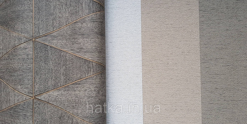 Шпалери вінілові на флізеліні Marburg Travertino 1.06х10 фігури трикутники смуги структурні чорні з беж 3д Київ - фото 4