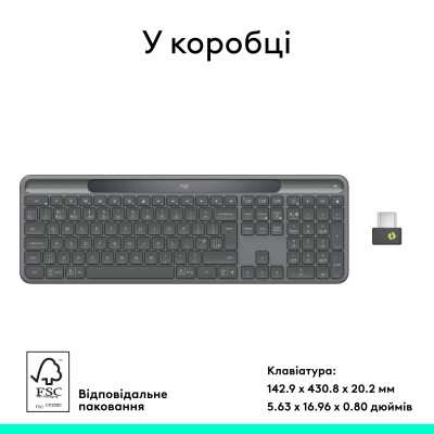 Клавіатура Logitech Slim Solar+ for Business Wireless/Bluetooth Graphite (920-013779) Вінниця - фото 3