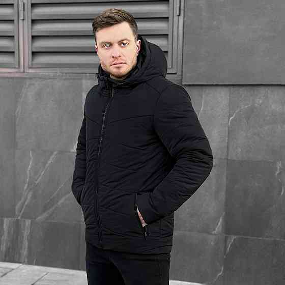 Зимняя куртка мужская теплая с капюшоном короткая Frost Pobedov Winter Jacket Dzen черная Одесса