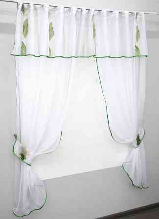 Кухонные шторки VR-Textil № 00к с подвязками салатовый с белым 290х175 см ( 59-621) Киев