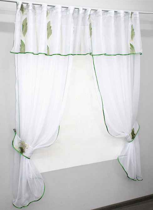 Кухонные шторки VR-Textil № 00к с подвязками салатовый с белым 290х175 см ( 59-621) Киев - изображение 2