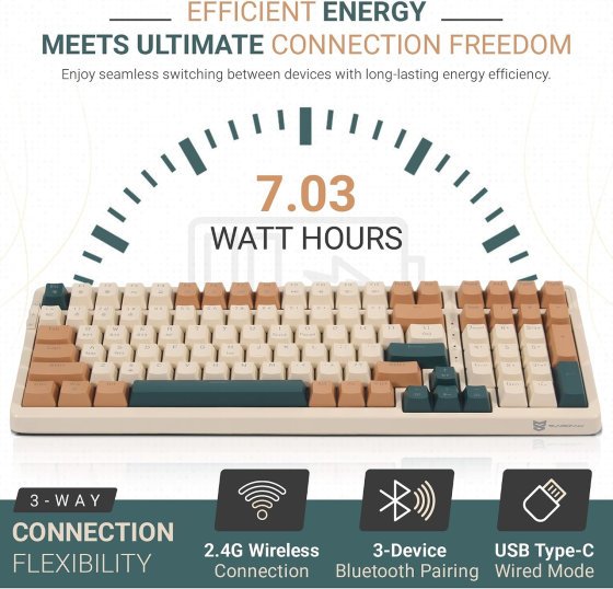 Механічна клавіатура Qisan 100 клавіш, 98%, Bluetooth/2.4 ГГц/USB-C, Brown Switch, Hot-Swap, RGB, US Layout Київ