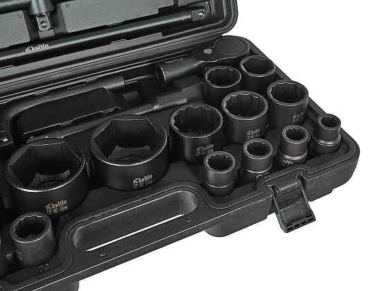 Набір ударних торцевих головок "Keltin" [к-т 26шт]: (3/4" 12-гранні 17-50мм ), (3/4" 6-гранна 36мм, 1" 6-гранні 55-65мм)+аксу Стрий