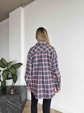 Женская рубашка в клетку oversize из турецкой фланели, розовая, 42-44-46 Лубны