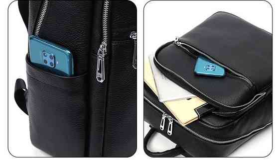 Мужской рюкзак Tiding Bag (30 х 40 х 17 см) из натуральной кожи Черный Киев