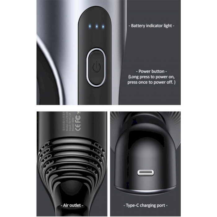 Автомобільний пилосос Usams US-ZB108-1 Mini Handheld Vacuum Cleaner Black Київ - фото 7