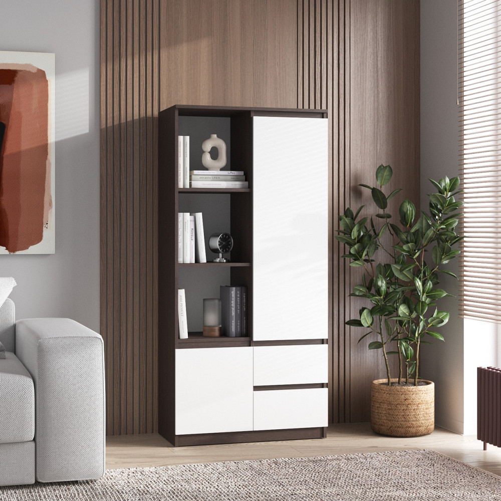 Шкаф для книг VAYS R-26 Венге Темный-Белый фасад, пенал с полками и ящиками, ЛДСП, 80×40×170 см - для дома, офиса, гостиной Львов - изображение 1