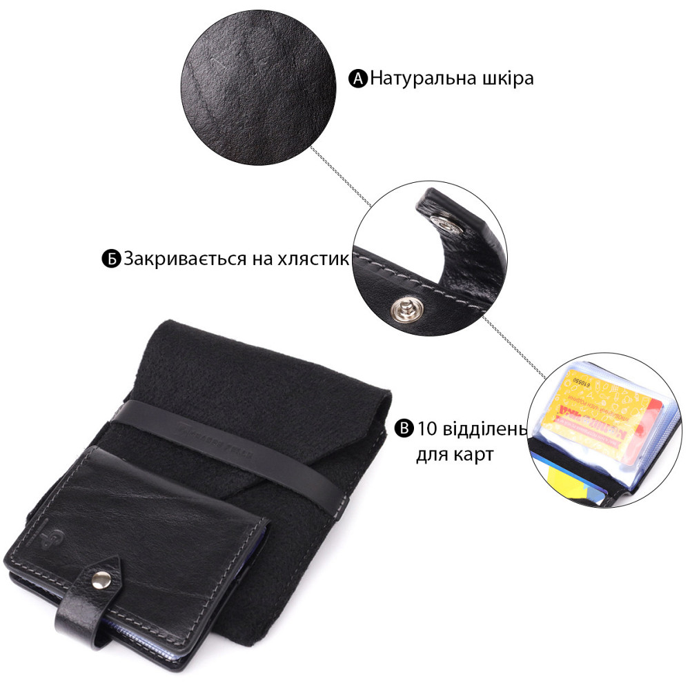 Візитниця унісекс з натуральної гладкої шкіри GRANDE PELLE 22941 Чорна Київ - фото 4