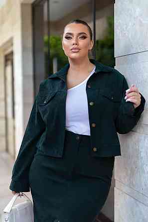 Женский стильный костюм двойка: жакет и юбка микровельвет Бутылка, 54 Одесса