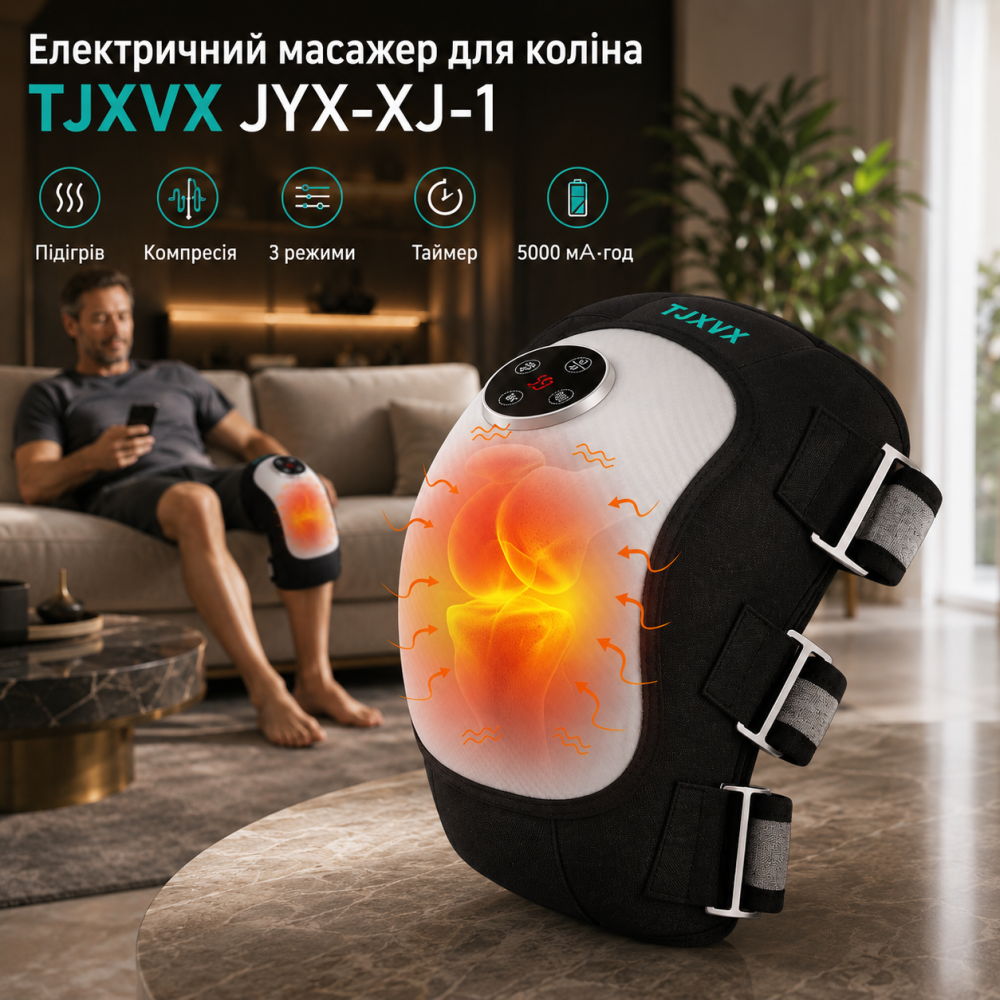 Электрический массажер для колена TJXVX JYX-XJ-1 с подогревом, компрессией, 5000 мАч, 3 режима, таймер Киев - изображение 1
