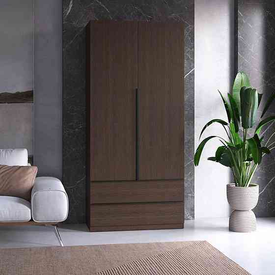 Шафа для одягу VAYS M-30 Венге Темний, 2 шухляди, з штангою та полицями, ЛДСП, 100×50×220 см – для спальні, вітальні, передпокою Львів