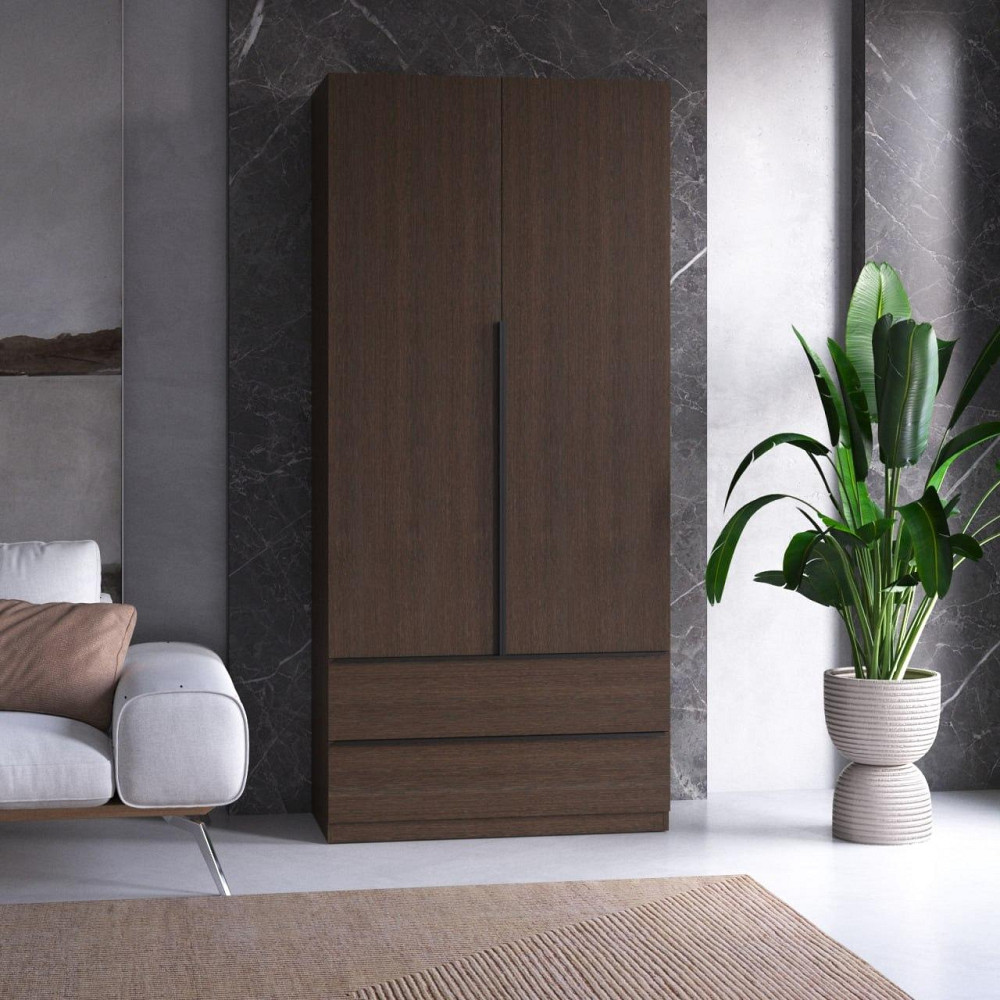 Шафа для одягу VAYS M-30 Венге Темний, 2 шухляди, з штангою та полицями, ЛДСП, 100×50×220 см – для спальні, вітальні, передпокою Львів - фото 1