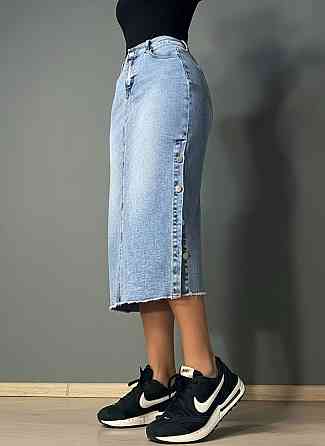 Юбка женская джинсовая Liana 558-559 миди прямая стрейчевая с разрезами на пуговицах голубая, голубой, 31, 31, 86 см, 109 см Киев