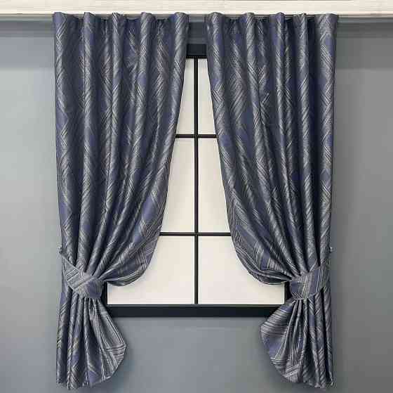 Комплект коротких штор VR-Textil Жакард Mystery № 1627ш Сірий з темно-синім 140х170 см 2 шт (35-0421) Київ