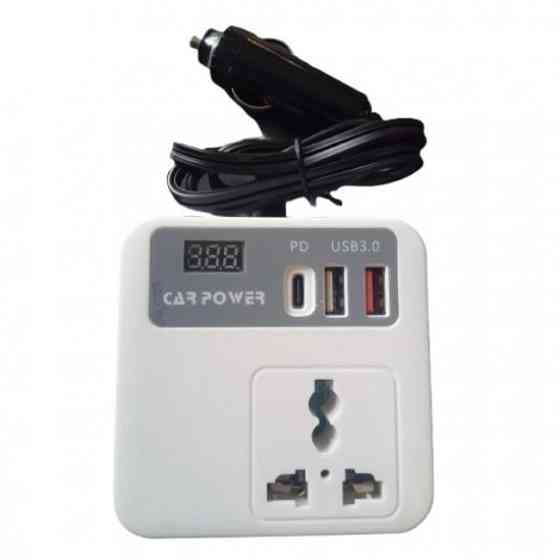 Автомобільний інвертор (перетворювач) від прикурювача 12-220v з USB, Type-C, дисплеєм Car Power Одеса
