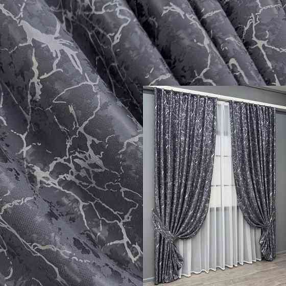 Комплект готових штор VR-Textil Льон мармур Royal Touch № 2004ш Графітовий 190х270 см 2 шт (39-0067) Київ